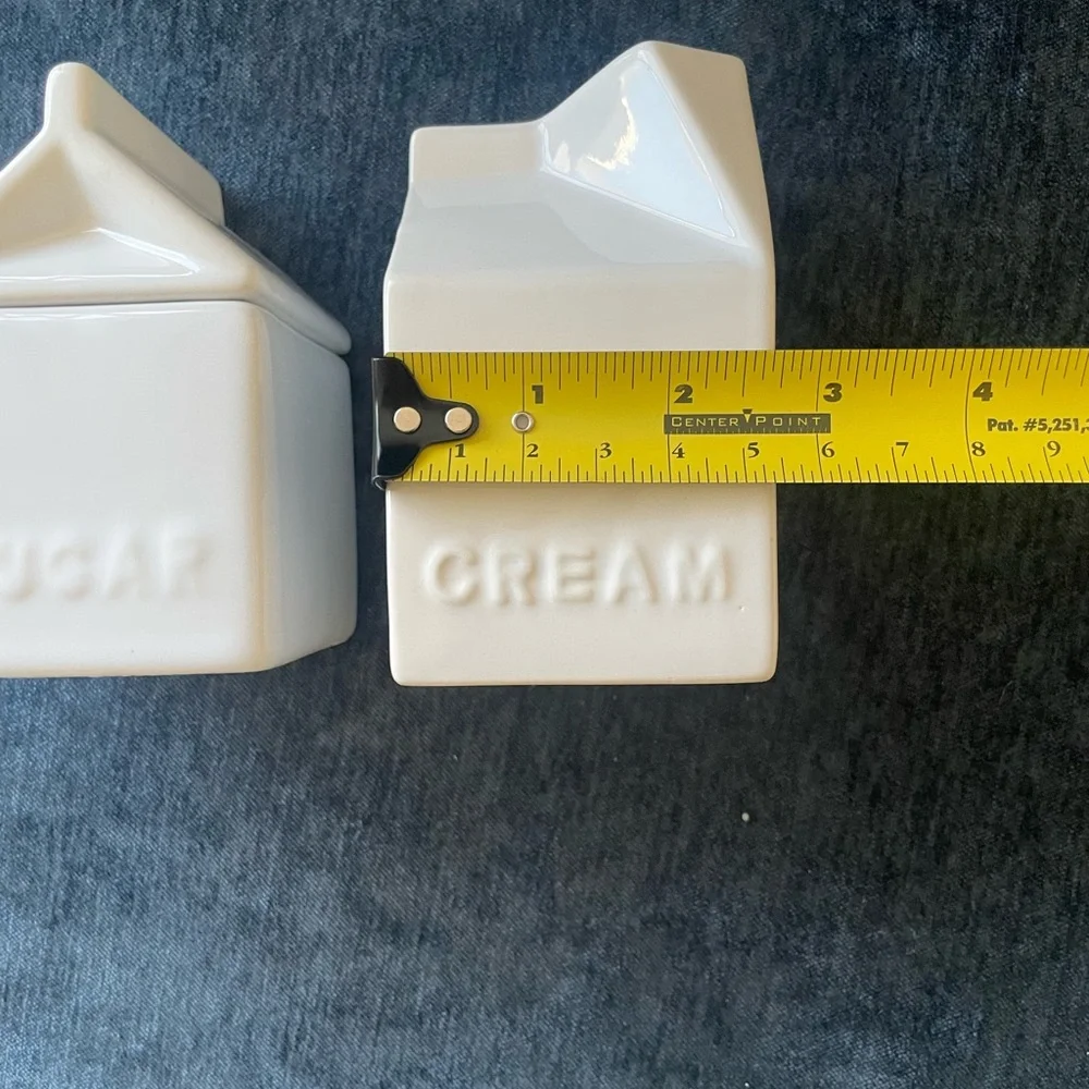 Pier 1 ceramic sugar and creamer milk carton set white